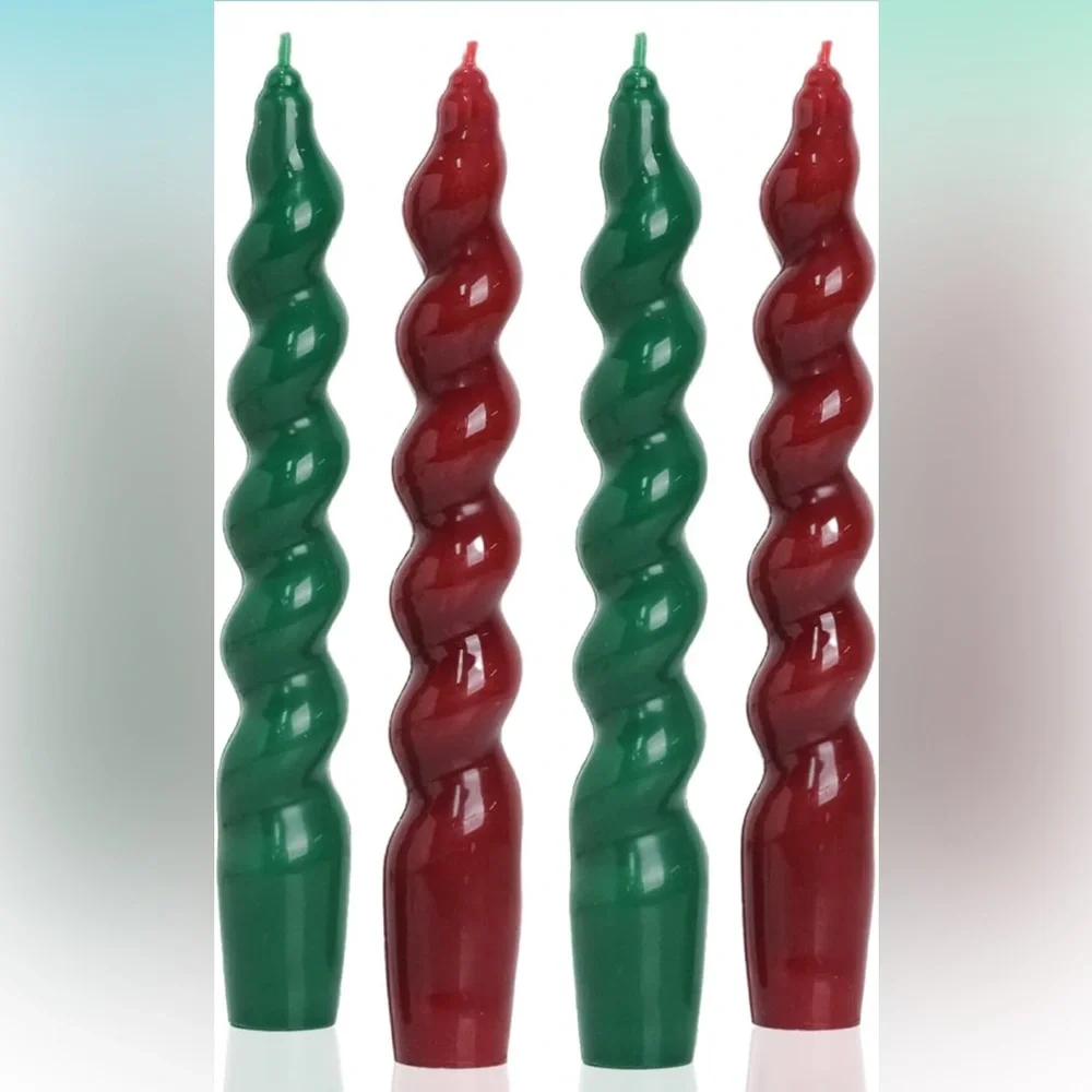 MAITREYA Christmas Short Taper Twisted Candles Set of 4 - Green and Red